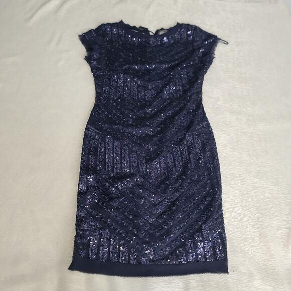 Vince Camuto blue sequin cocktail sheath dress Sz 4 party holiday wedding guest - Picture 6 of 8